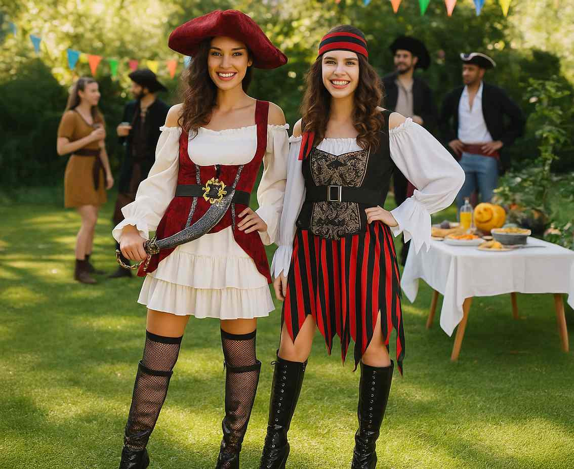 Pirate role-play set for adult  (dress, hat, corset vest, belt), size M